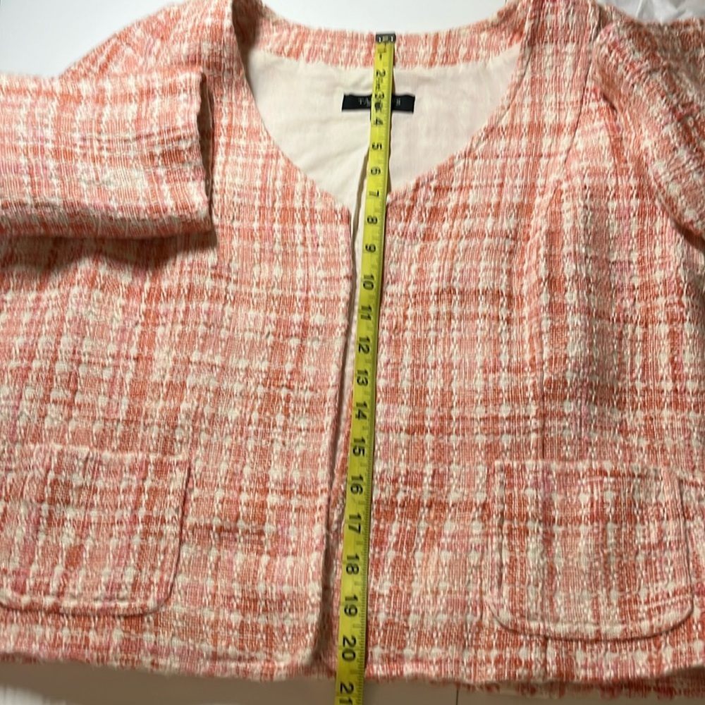 Talbots Orange,Pink & Cream Tweed Open Blazer w/pockets & Cropped Length Size 14 - Picture 16 of 17